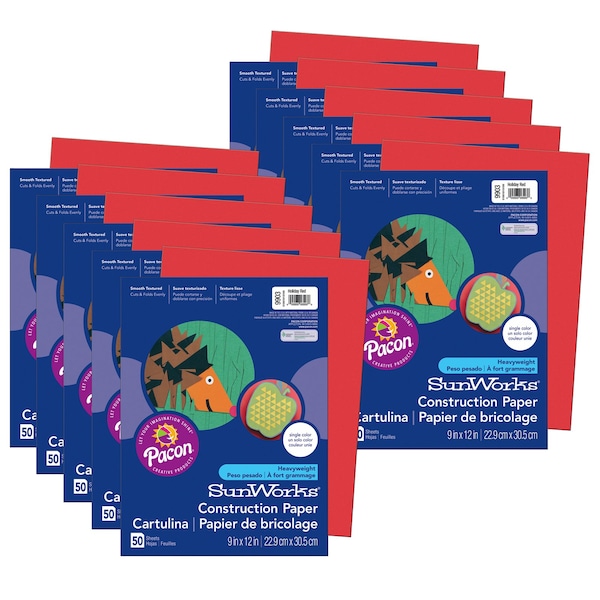 SunWorks Construction Paper, Holiday Red, 9x12, PK500